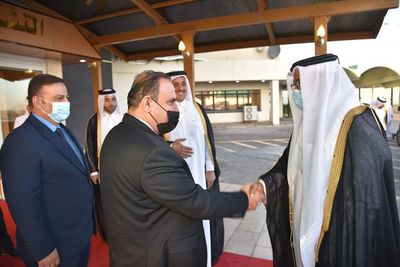 معالي وزير العدل القاضي سالار عبد الستار محمد يستقبل في مطار بغداد الدولي وزير العدل القطري مسعود بن محمد العامري